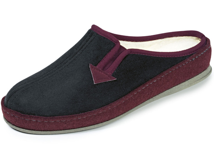 Hausschuhe - Atmungsaktiver Textil-Pantoffel, in Größe 036 bis 043, in Farbe SCHWARZ-BORDEAUX Ansicht 1