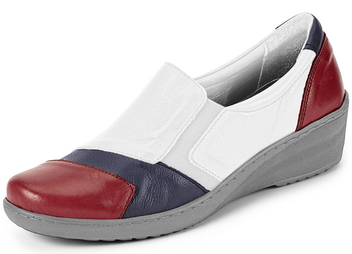 Weite H - Gemini Slipper mit seitlichen Gummizügen, in Größe 036 bis 042, in Farbe WEISS-ROT-BLAU Ansicht 1