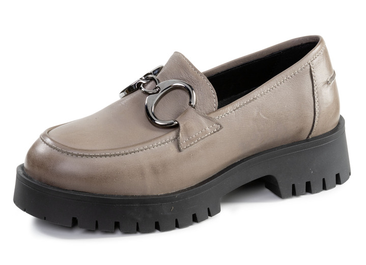 Slipper & Schnürschuhe - ELENA EDEN Loafer mit Metallschmuck, in Größe 036 bis 041, in Farbe TAUPE Ansicht 1