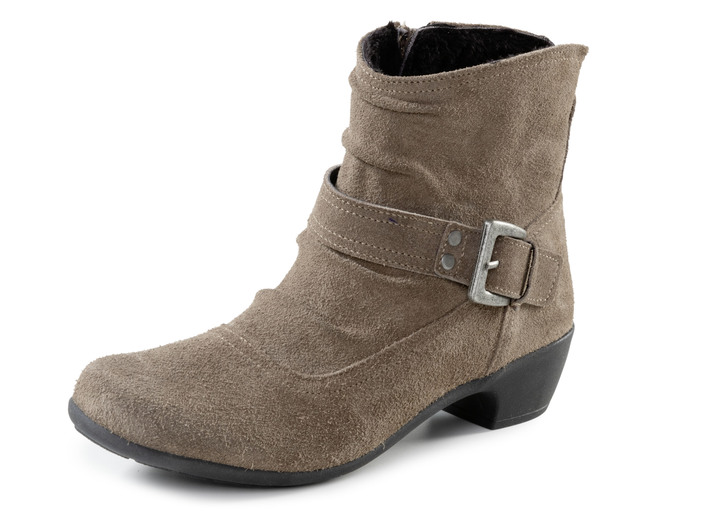 Stiefel & Stiefeletten - ELENA EDEN Stiefelette mit flotter Raffung und Zier-Schließe, in Größe 036 bis 042, in Farbe TAUPE Ansicht 1